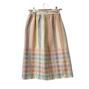 VTG Inside UT Fashions Pastel Wool Cottagecore Geometric Stripe Midi Skirt 7